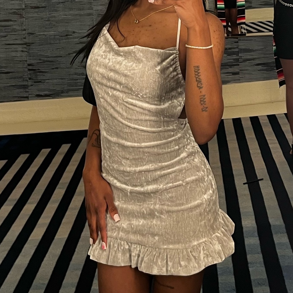 Forever 21 Silver Ruffled Slip Dress